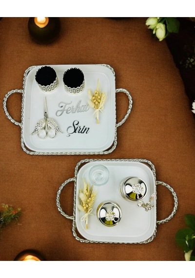 Spark Gümüş Söz Tepsisi Ve Damat Kahve Fincanı Beyaz Beyaz