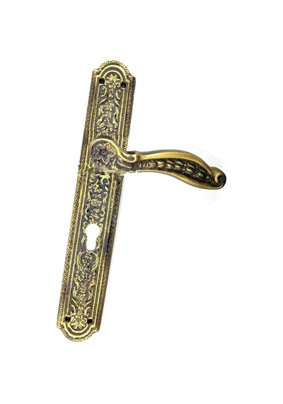 Antik Ulu Model Büyük Kapı Kolu Takımı, 354x57 Mm, Yaylı - Pirinç, Antik, Tarihi, Osmanlı Stil Lale