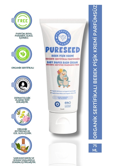 Pureseed Natural Organik Sertifikalı Bebek Pişik Kremi - Parfümsüz - 75 Ml
