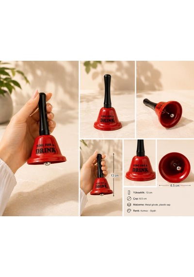 Metal El Çanı Servis Zili Dekoratif Masa Zili Ring For A Drink Kırmızı 13 Cm