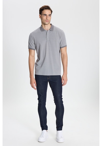 Ac&Co / Altınyıldız Classics Erkek Grı-beyaz Pamuklu Slim Fit Dar Kesim Polo Yaka Tişört