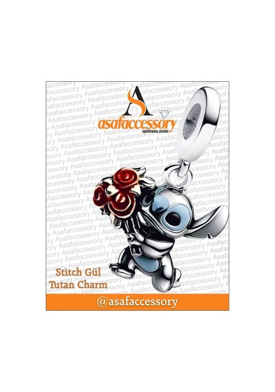 Stitch Gül Tutan Charm Gümüş
