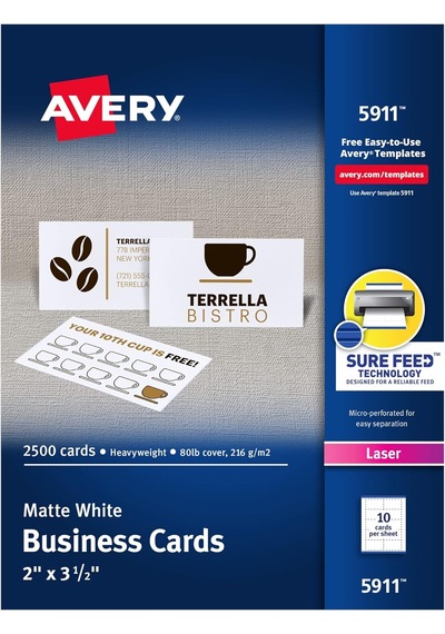 Avery Laser Kartvizitler, 2 X 3.5-ınç, Beyaz, Box 2500 Kart 5911
