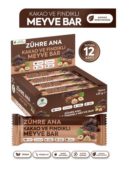 Kakaolu Ve Fındıklı Meyve Bar Şeker İlavesiz 35 Gr X 12 Adet