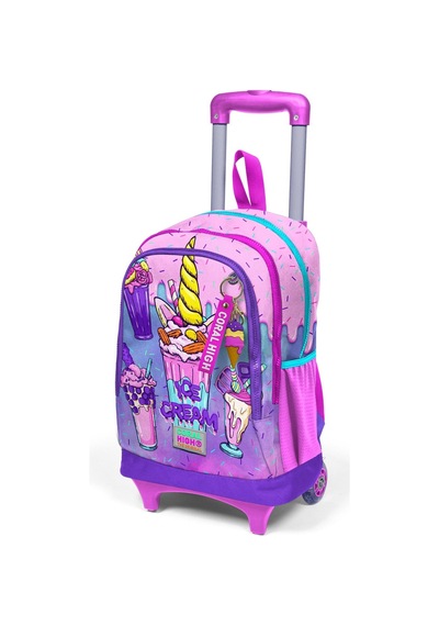 Coral High Kids Pembe Mor Milkshake Dondurma Desenli Üç Bölmeli Çekçekli Okul Sırt Çantası 23949