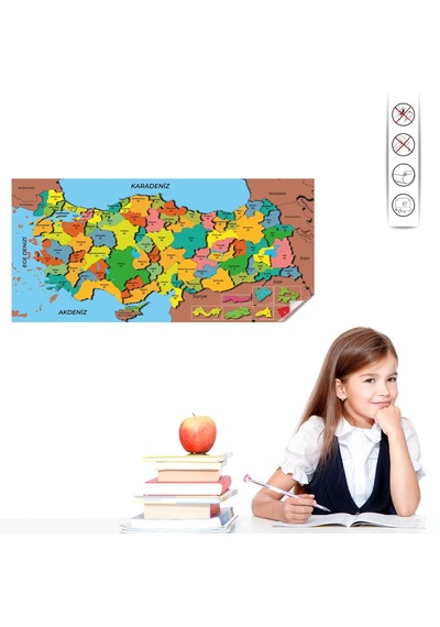 Cengo 56x118 Cm Renkli Türkiye Haritası Kağıt Tahta Çok Renkli