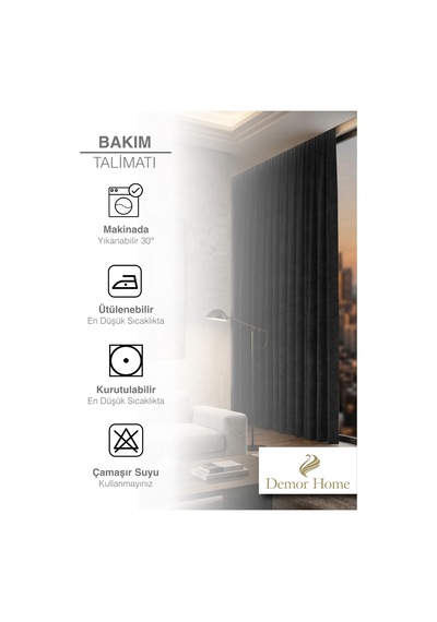 Br Demor Home 1/2 Sık Pile Panter Siyahı Kadife Dokulu Fon Perde Ütü İstemez En Çok Satılan