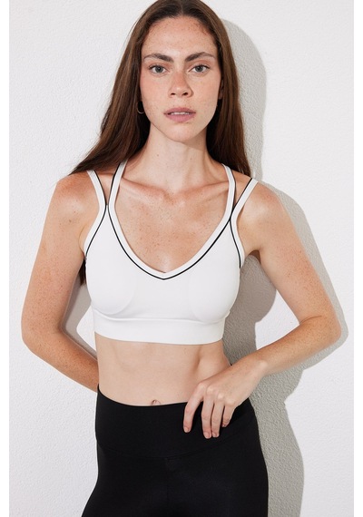 Tudors Kadın Slim Fit Dar Kesim Çapraz Bağlamalı Askılı V Yaka Beyaz Crop-52790