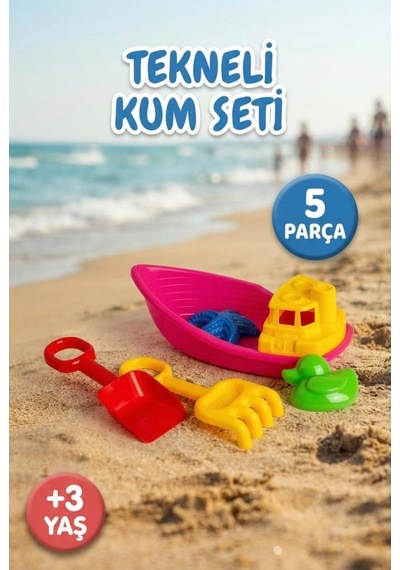 5 Parça Eğlenceli Havuz Ve Plaj Oyuncağı - Kürek Tırmık Ve Kum Kalıplı Tekneli Kum Seti