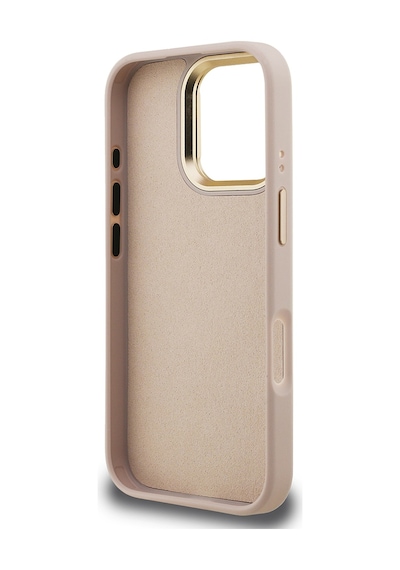 Apple iPhone 16 Pro Max Uyumlu Kılıf Guess Lisanslı Metal 4g Ve Yazı Logolu Kamera Standlı Kapak Pembe