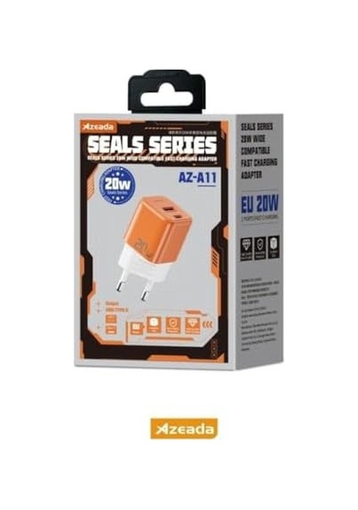 Azeada Seals Serisi 20w Usb + Type-c Hızlı Şarj Adaptörü Turuncu-beyaz Az-a11 20w Çift Giriş, Şarj Başlık