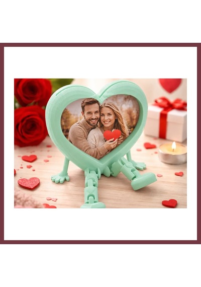 Storeşahin 3d Baskı Aşk Kalpli Fotoğraf Çerçevesi - Hareketli Bacaklı Masaüstü Çerçeve-mint Shn0720