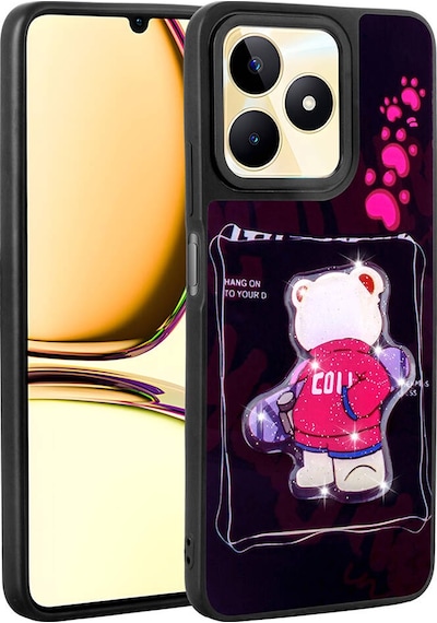 Realme C55 Kılıf Parlayan Kabartmalı İkonik Figürlü Amas Silikon Kapak - Siy Siyah Siyah