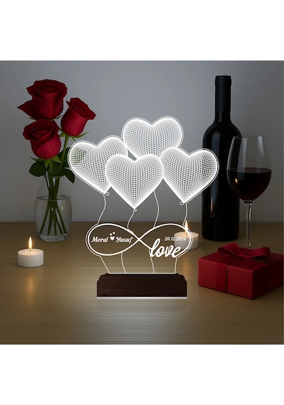 Luvivia Kalp Sevgiliye Hediye Kişiye Özel 3d Lamba - Masa Gece Lambası V33