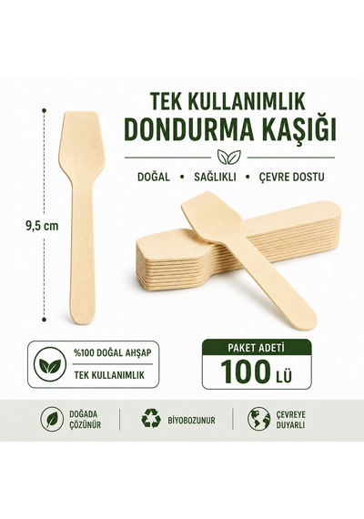 Ahşap Dondurma Kaşığı 100 Adet