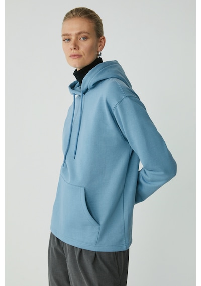 Ethıquet Pıper Kadın Içi Polarlı Yumuşacık Comfort Fit Kapüşonlu Kanguru Cepli Mavi Sweatshirt