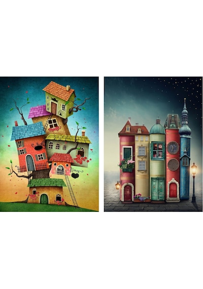 Nova Puzzle 2x1000 Parçalık Fantastik Evler Ve Kitap Sokağı Puzzle Seti