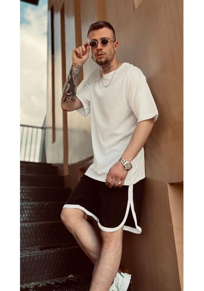 Flood Of Style Erkek Beyaz Düz Oversize Tshirt