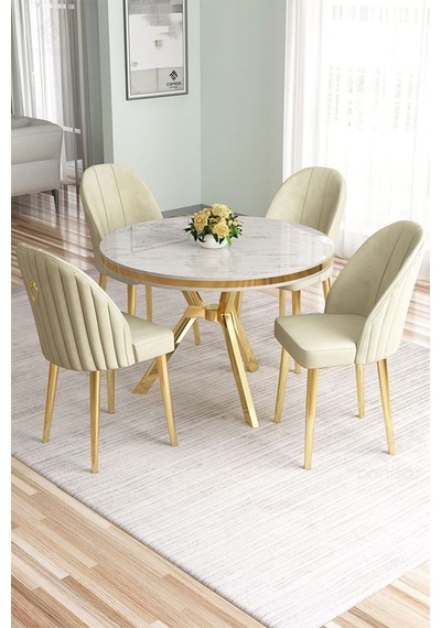 Canisa Mos Serisi 90x90 Lak Panel Beyaz Mermer Desen Gold Kaplama Mutfak Masası Takımı Ve 4 Krem Sandalye Beyaz Mermer Desen Masa Sandalyeler Krem Gold Ayak Canisa Mos Serisi 90x90 Lak Panel Beyaz Mermer Desen Gold Kaplama Mutfak Masası Takımı Ve 4 Krem Sandalye Beyaz Mermer Desen Masa Sandalyeler Krem Gold Ayak