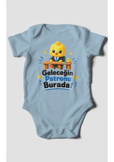 Morivokids Geleceğin Patronu Burada Kısa Kollu Bebek Body %100 Pamuk Bebe Mavisi