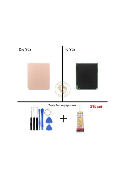 Samsung Galaxy Z Flip 4 Pembe Uyumlu Arka Kapak + Yapıştırıcı Ve Vida Seti Arka Cam Pil Kapağı Batarya Kapağı Lazer Kesim
