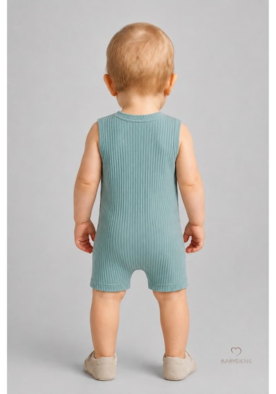 Babyden's Erkek Bebek Yazlık Ayıcık Baskılı Fitilli Tulum %100 Pamuk Kolsuz Şort Tulum Yenidoğan Bebek Romper 0-9 Ay Haki