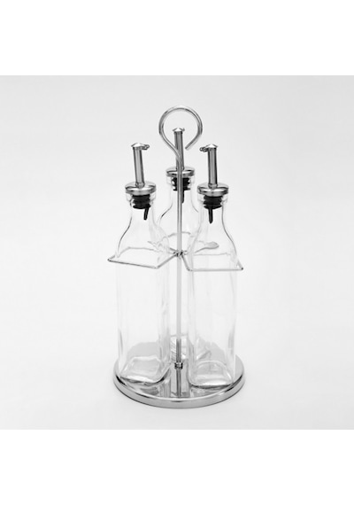 3'lü Metal Standlı Cam Yağlık Sirkelik Seti 2x300 ml