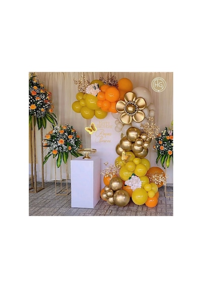 Krom Gold Retro Zerdeçal Hardal Ve Deniz Kumu Balon Zinciri 100 Adet Mix