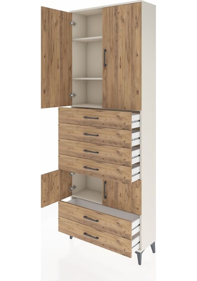 Arges Dolap 4 Raflı 6 Çekmeceli 4 Kapaklı 88x30x243 Aytaşı-çam Aytaşı