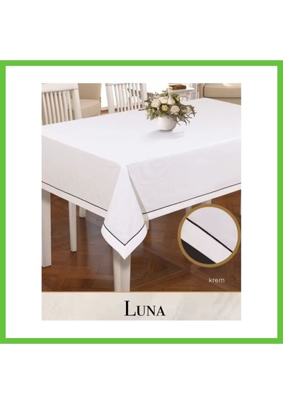 Bezos Luna Model Krem 160x220 Cm Keten Masa Örtüsü Şık Yemek Masası Dekorasyonu Dmc