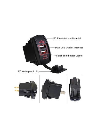 Oto Usb Şarj Söketi Marin Tip 2Li Usb 12-24V - 5V/3.1A Mavi