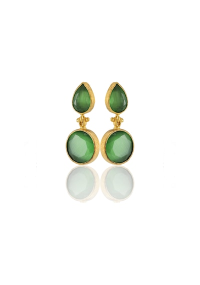 Kadir Jewellery 22 Ayar Altın Kaplama Vintage Küpe -el İşçiliği Ve Hipoalerjenik Küpe Yeşil 01691347