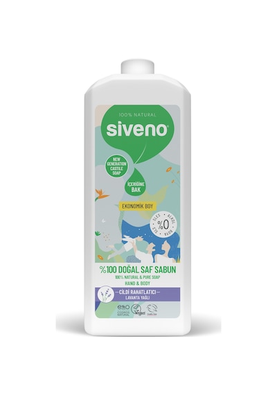 Siveno %100 Doğal Sıvı Kastil Sabun Lavanta Yağlı Cildi Rahatlatıcı Nemlendirici Bitkisel Vegan 1 L