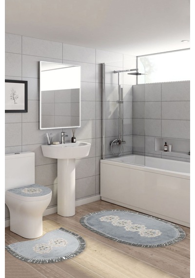 Queen Oval Nakişli 3 Lü Set gri