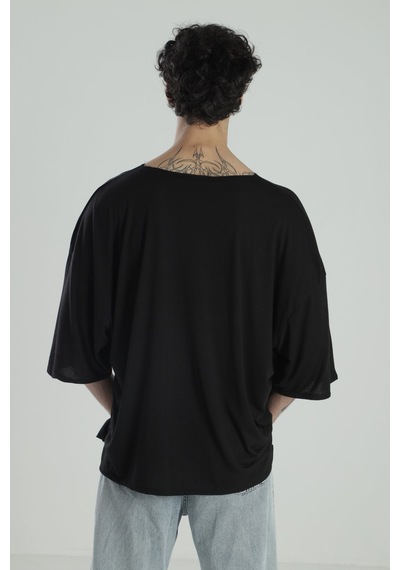 Cocopelli Fakir Kol Siyah Oversize Viscon T-shirt Coc2277 Siyah