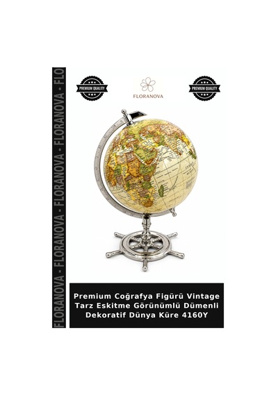 Premium Coğrafya Figürü Vintage Tarz Eskitme Görünümlü Dümenli Dekoratif Dünya Küre 4160y Çok Renkli