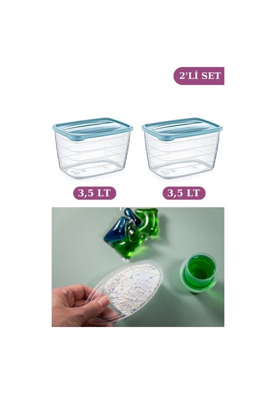Flosoft 2’Li Tablet Ve Deterjan Saklama Kutusu Un Bakliyat Saklama Kabı Seti 35+35 Litre Çok Renkli