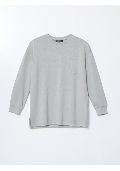 Lcwaıkıkı Classic Haki Bisiklet Yaka Kadın Sweatshirt Tunik