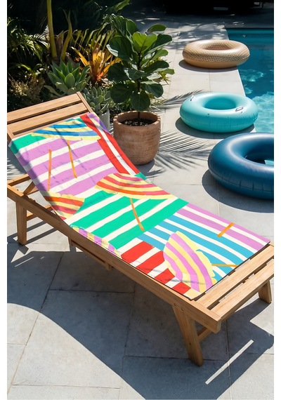 Çizgili Renkli Modern Plaj Havlusu - Tropikal Pastel Marine Stil Hızlı Kuruyan Mikrofiber Havlu Bulut Yosun