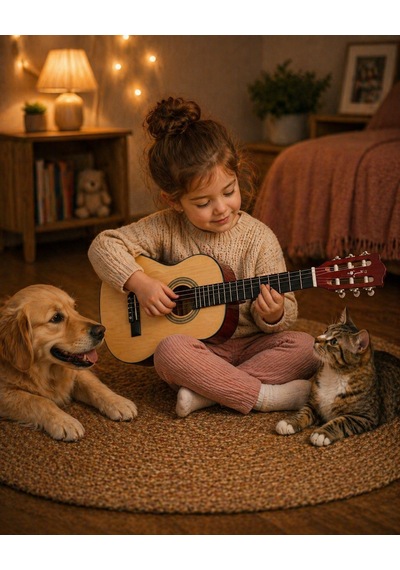 Valares Qcg3024 34 1/2 Yarım Boy Klasik Gitar Naturel Askı Aparatlı Çocuklar İçin İdeal Kolay Çalım