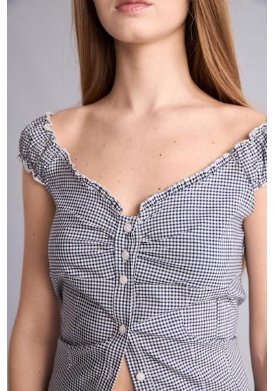 Defacto Fıtted V Yaka Poplin Kısa Kollu Bluz H3943ax26smnv241 Lacivert-nv241