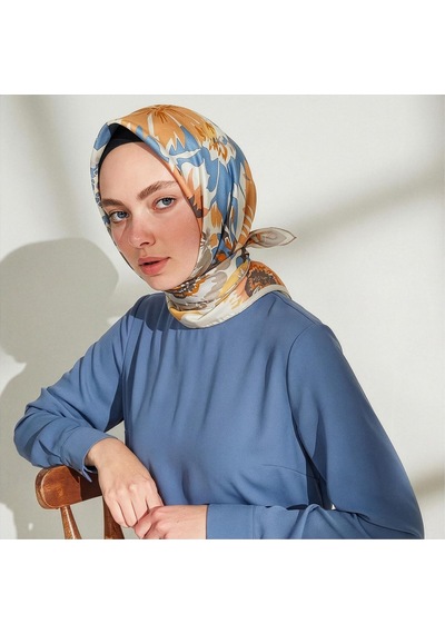 İpekevi Twill İpek Eşarp - Nihavent Desenli - Krem Krem