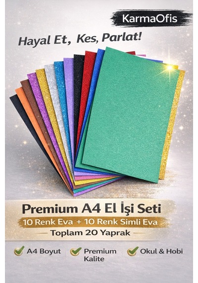 Premium A4 Eva El İşi Seti 10 Renk Eva + 10 Renk Simli Eva