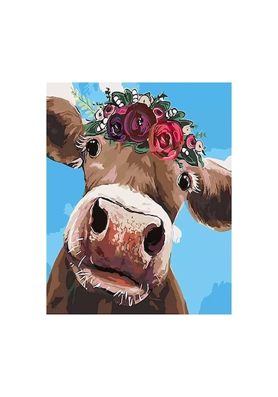Süslü Inek Çerçeveli 50x65 Cm Sayılarla Boyama Hobi Seti