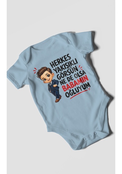 Morivokids Babaya Özel Kısa Kollu Bebek Body %100 Pamuk Zbn179-kk Bebe Mavisi
