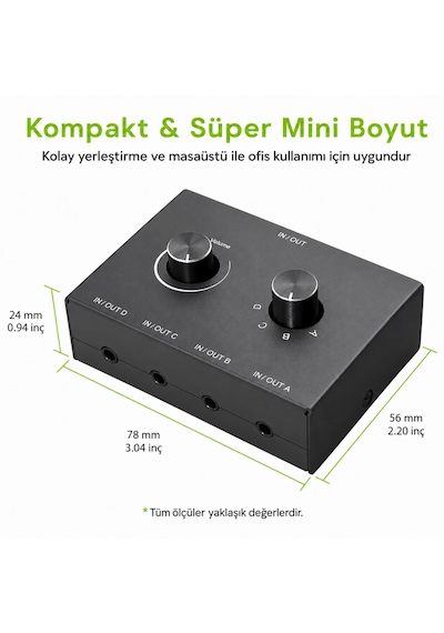 6078 Ses Kulaklık Hoparlör 4 Port Aux Switch Çoklayıcı Çevirici 3.5mm Stereo Audio Seçici