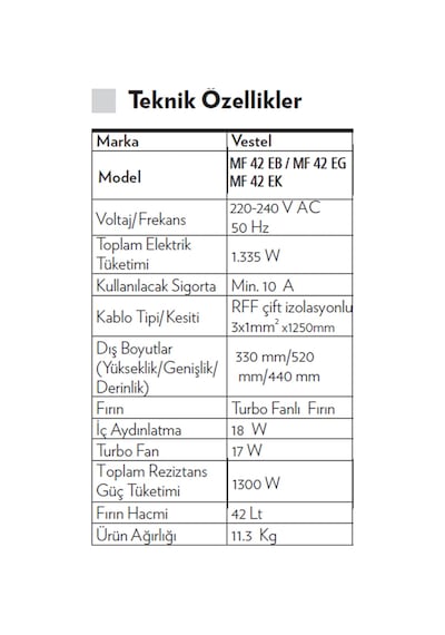 Vestel MF 42 MG 42 LT Mini Fırın