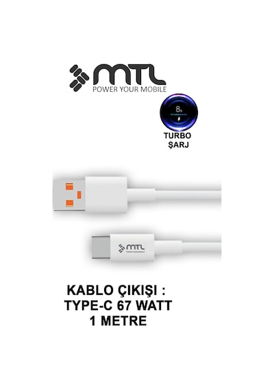 67w Turbo Şarj Saniyeli Usb Adaptör + Usb Type-c Kablo Hızlı Şarj Seti Mt1763