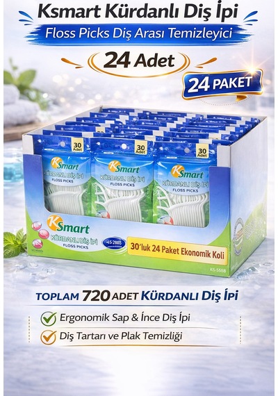 Hemengo Ksmart Kürdanlı Diş İpi 30 Adet Floss Picks Diş Arası Temizleyici 24 Paket Hmngobzs