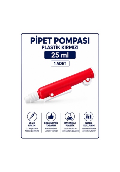 Pipet Pompası Plastik Kırmızı 25 Ml - 1 Adet